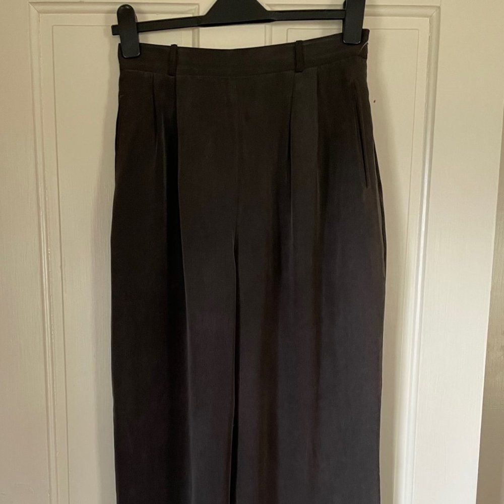 Via Seta Gray 100% Sueded Silk Pants